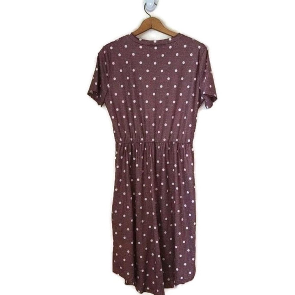 La la la Women's Size M Short Sleeve Polka Dot One Piece Popover Dress w/Pockets - Picture 7 of 10